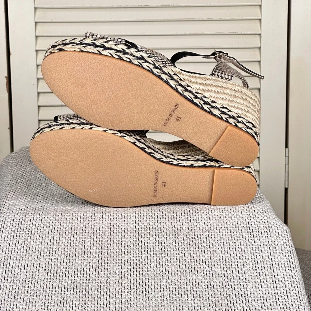 Viscata Barcelona Black Cream Woven Espadrille Platform Wedge Spain 7 US | 38 EU